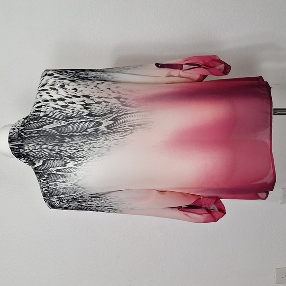 NY Collection Pink Black Mobwife Bohemian Animal Print Ombre Blouse Size XL - Picture 7 of 12